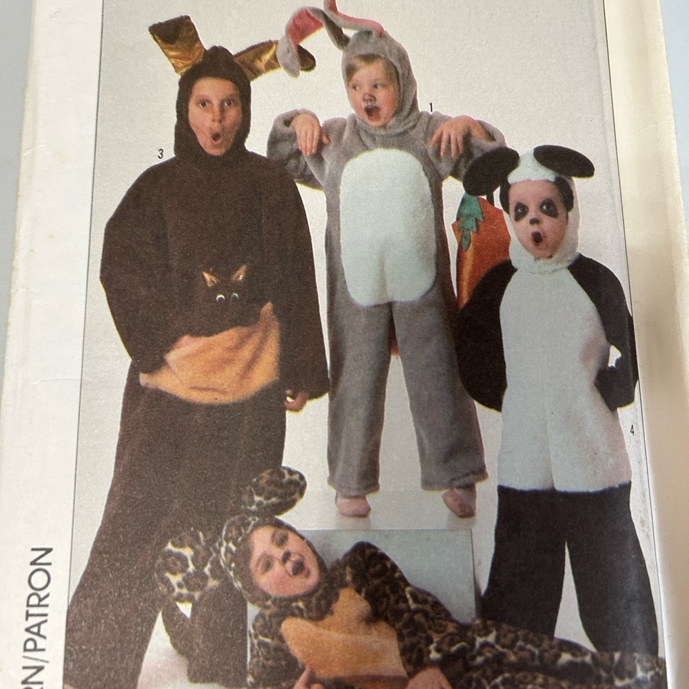 🔥$2 simplicity 8331 Kids Animal Costume Set - Black, Gray, Brown sew pattern 💚